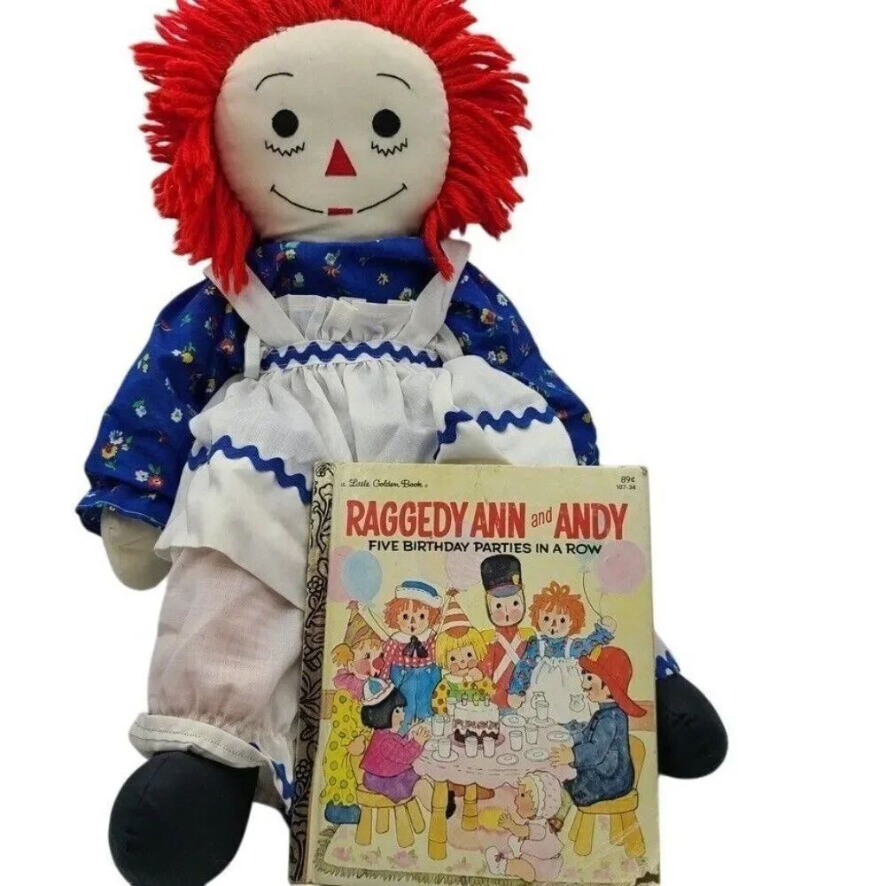 Vintage Raggedy Ann Doll Blue Dress Golden Book Lot 2